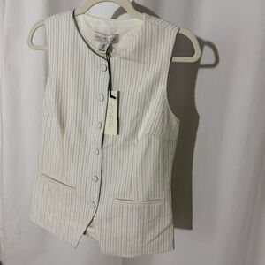 Rachel Zoe White Pinstripe Tailored Vest | Sleeveless Blazer | Size 8 | NWT